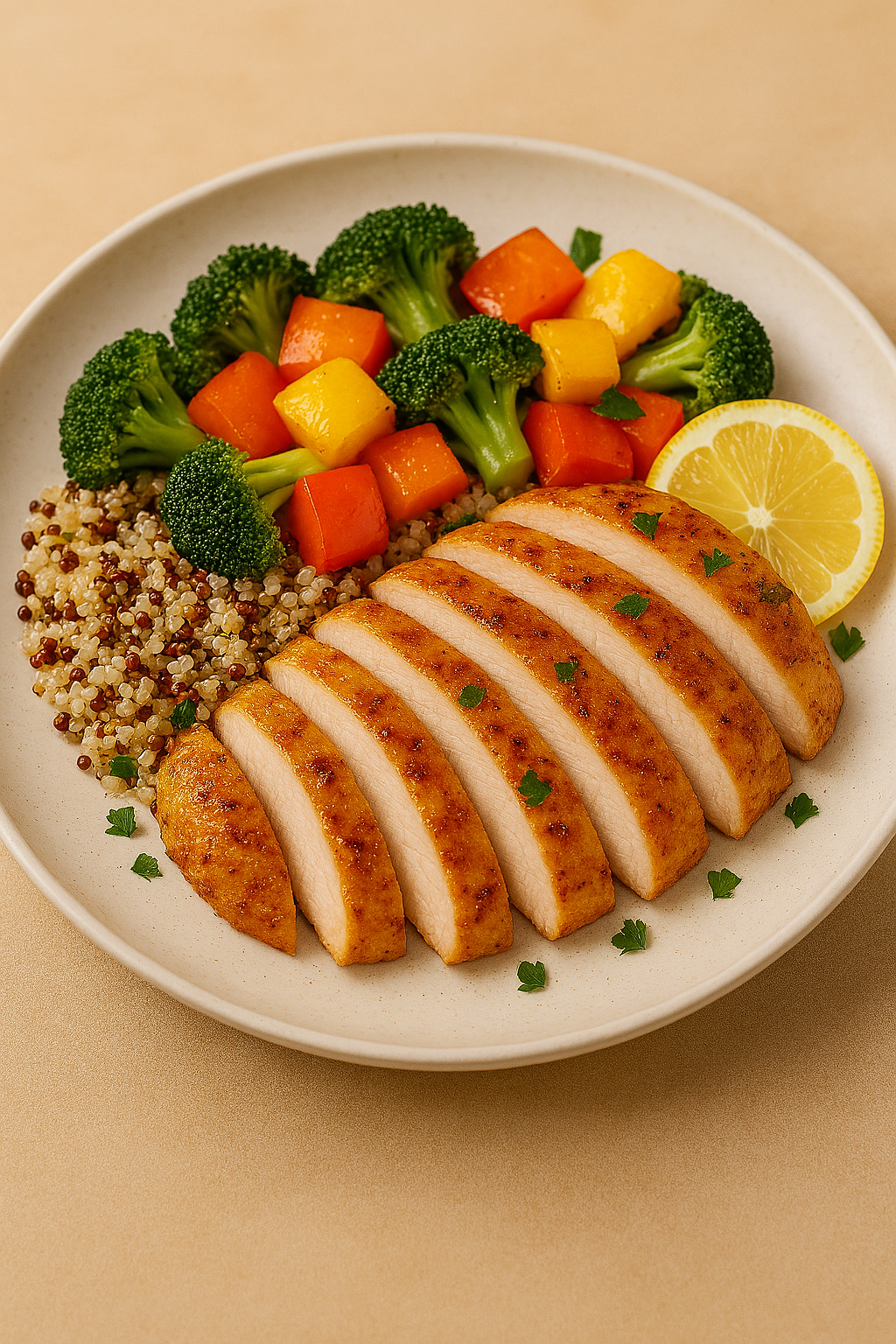 Healthy Weight-Loss Pick: Lemon-Garlic Roasted Chicken Breast with Quinoa and Roasted Vegetables